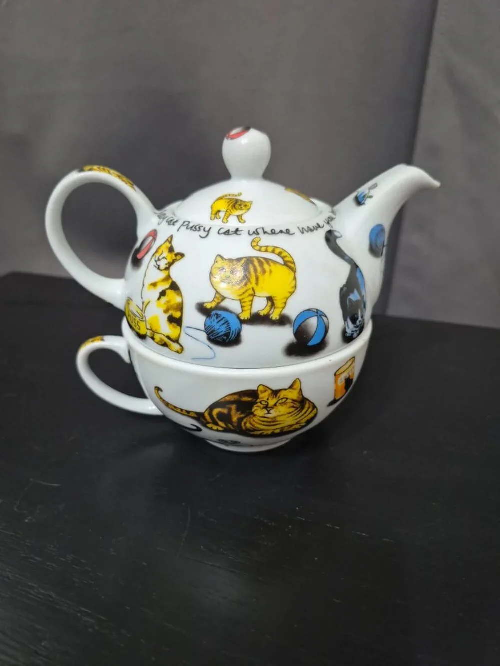 Adorable Tea Pot and Cup all in one with lid - Cat motif